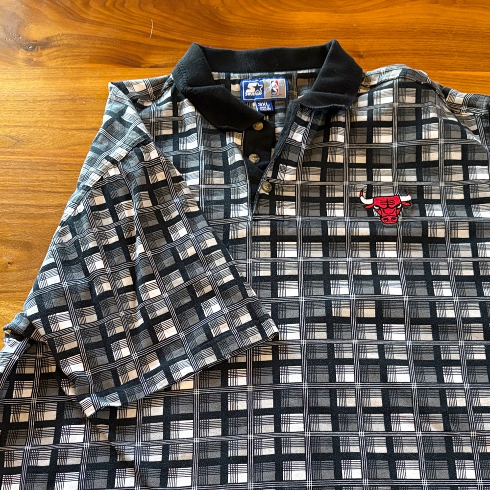 Vintage Chicago bulls STARTER Black and Gray Checkered Polo Shirt